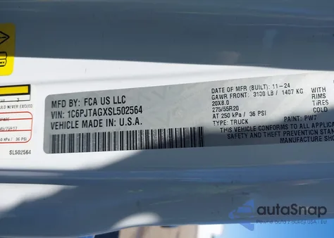2025 Jeep Gladiator Nighthawk z USA, uszkodzony, nr VIN 1C6PJTAGXSL502564